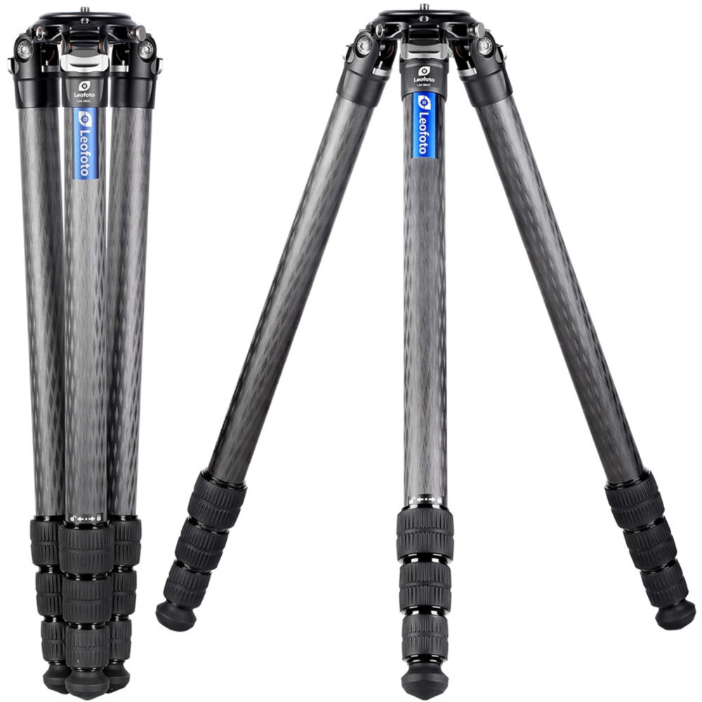 Leofoto LM-404CL Tripod detail van dikke carbon poten met draaivergrendelingen.