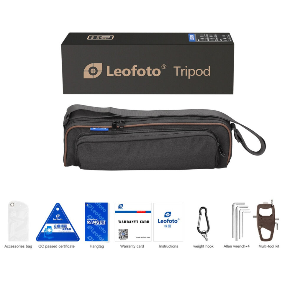 Leofoto LX-224CT Tripod complete set met draagtas, kogelkop en documentatie.