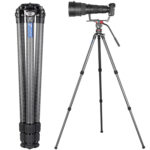 Leofoto LM-323C Tripod volledig uitgeschoven op maximale werkhoogte.