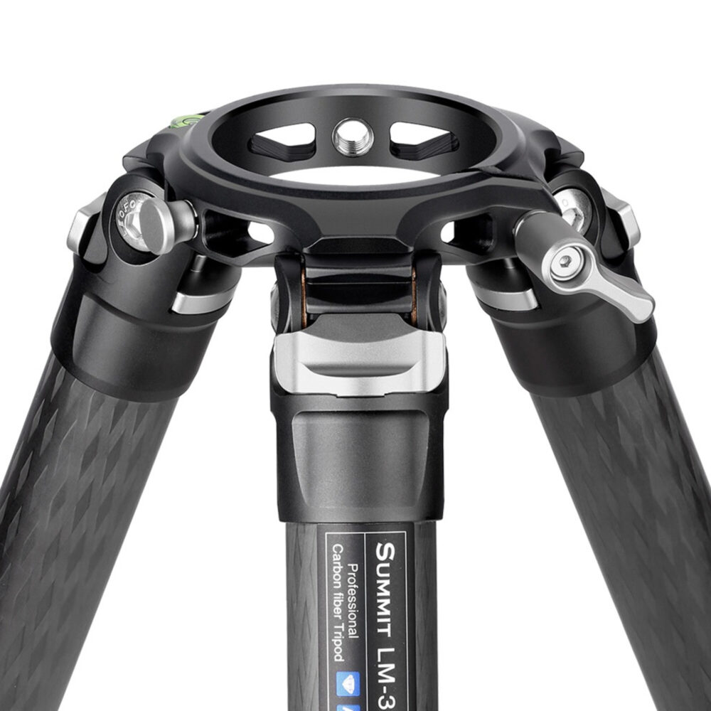 Leofoto LM-323C Tripod apex/spider met open platform voor verwisselbare topplaat of bowl‑adapter.