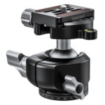 Leofoto LSR-284C Tripod carbon Rapid Ranger met beenklemmen LH-30 kogelkop zijaanzicht met Arca-Swiss snelkoppeling.