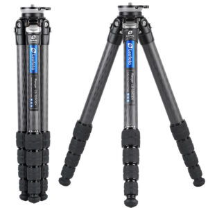 Leofoto LS-325CEX Tripod rechtop ingeklapt carbon Ranger-statief met samengevouwen poten.