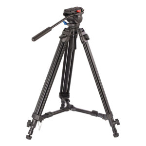 Leofoto VT-10+LF-60 Tripod videostatief volledig opgesteld met VT-10 videokop en middenversteviger.