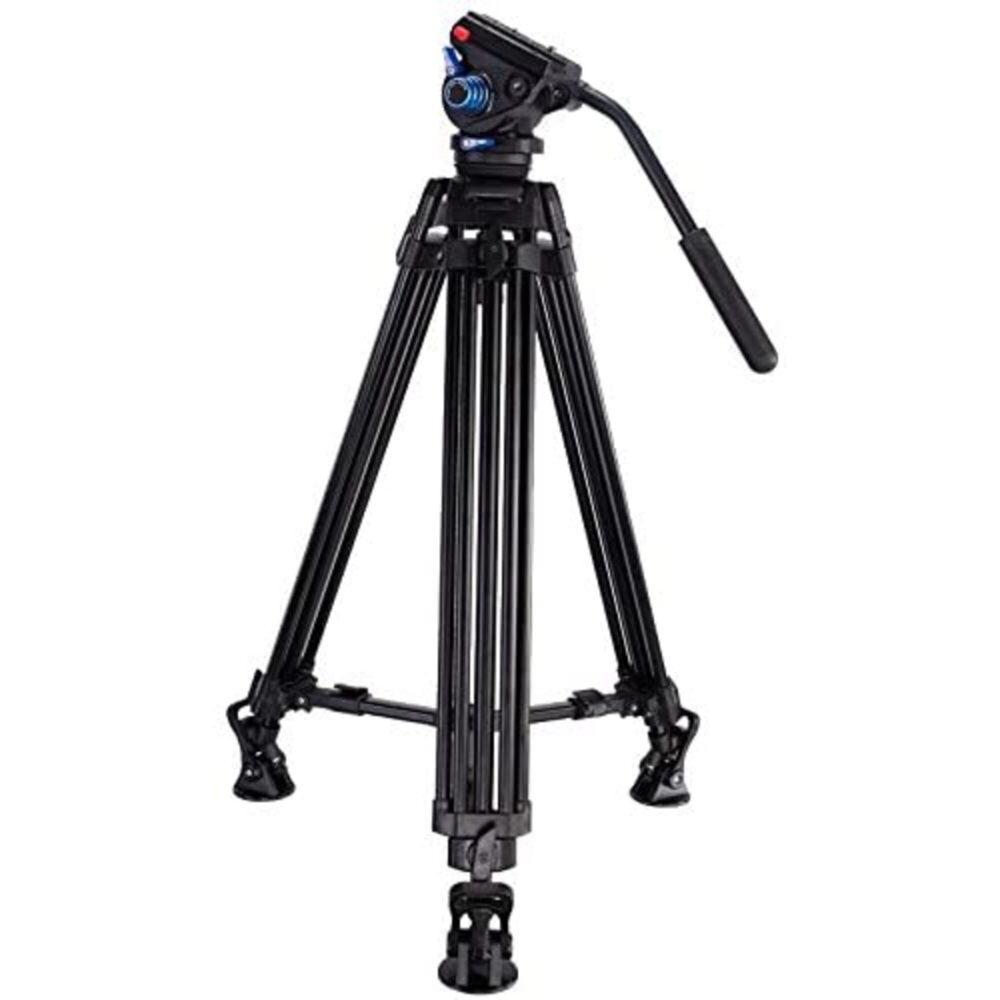 Leofoto VT-20+LF-75 Tripod volledig opgesteld met VT-20 fluid videokop en middenversteviger.