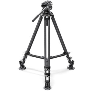 Leofoto LVC-193 Tripod carbon dubbelbuis met 75mm halfrond, vrijstaand in studio.