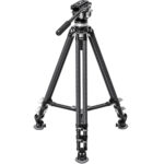 Leofoto LVC-253 Tripod carbon dubbelbuis met BV-15 videokop, vrijstaand in studio.
