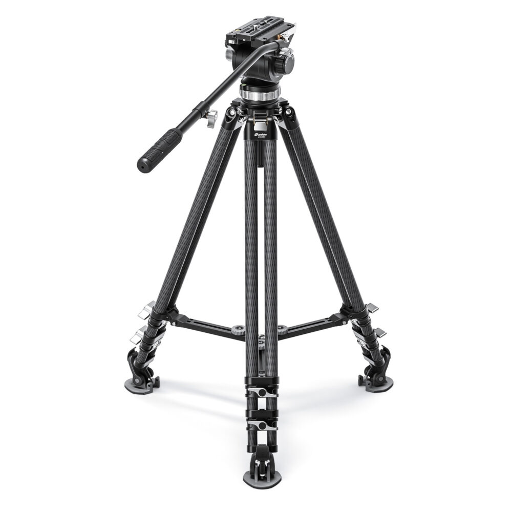 Leofoto LVC-253C Tripod carbon dubbelbuis vrijstaand in studio met BV-20 videokop.