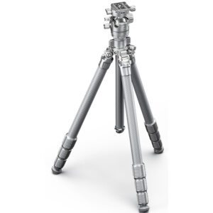 Leofoto LG-284C Tripod met LH-36R kogelkop zilver volledig uitgeklapt op productfoto.