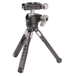 Leofoto MT-03+LH-25 Tafelstatief compact zwart aluminium tafelstatief met LH-25 balhoofd, verstelbare poten en snelkoppelingsplaat.