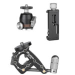 Leofoto MC-30 Statief Kit met MC-30 klemstatief, MBH-19 mini-kogelkop en PC-90II smartphonehouder op witte achtergrond