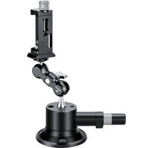 Leofoto SC-01 Statief KIT met 72mm zuignap, scharnierarm en PC-90II smartphonehouder gemonteerd