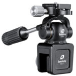 Leofoto WN-01+SW-01 Raamstatief close-up van WN-01 raamklem met gemonteerde SW-01 2-wegeneiger en lange bedieningshendel
