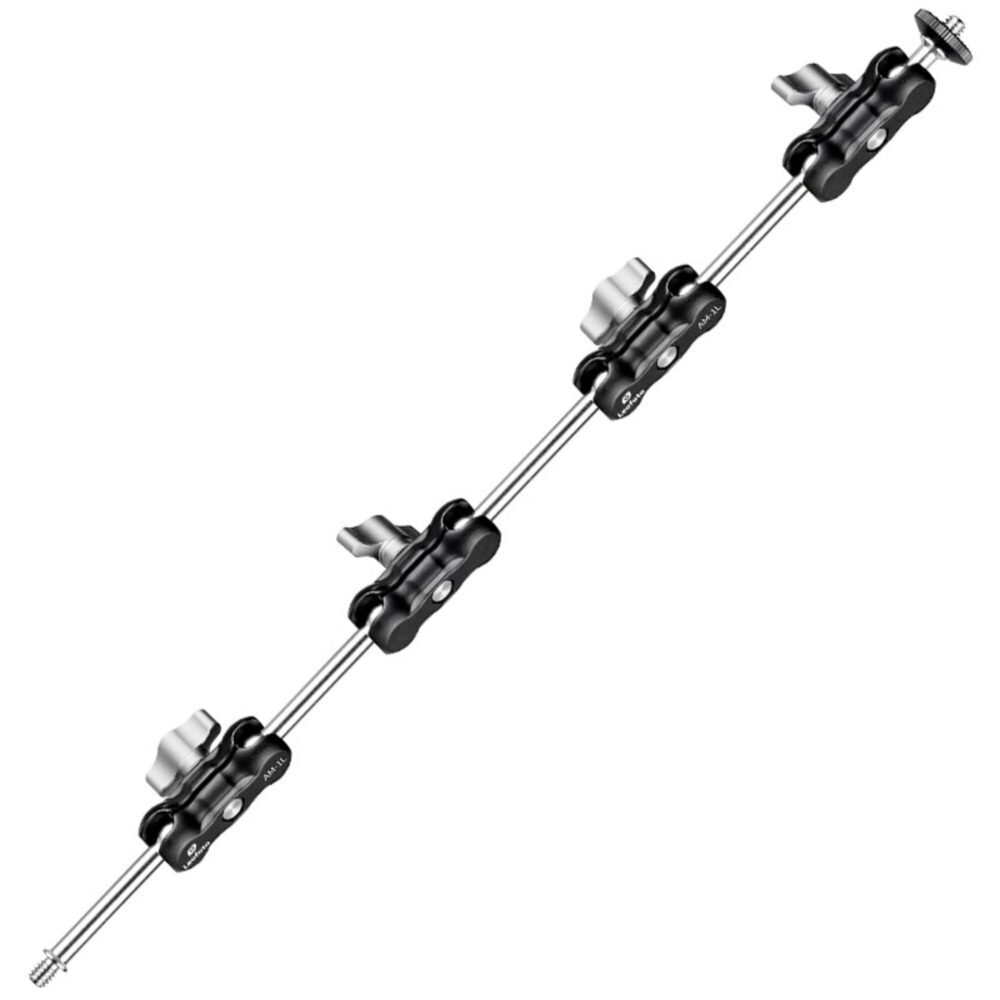 Leofoto AM-1XL multi-scharnierende arm volledig uitgestrekte 350mm Magic Arm met meerdere scharnierpunten op witte achtergrond.