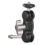 Leofoto AM-2 scharnierende arm compacte aluminium Magic Arm met zilverkleurige draaiknop en 1/4 inch schroefdraad op witte achtergrond.