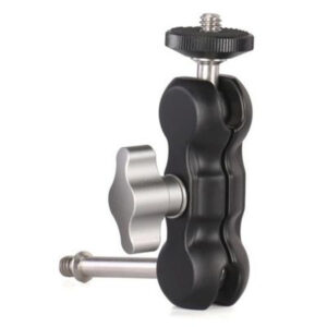 Leofoto AM-2 scharnierende arm compacte aluminium Magic Arm met zilverkleurige draaiknop en 1/4 inch schroefdraad op witte achtergrond.