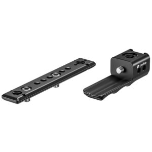 Leofoto FX3-XLR cameracage bovenhandgreep-uitbreiding in twee losse delen op witte achtergrond.