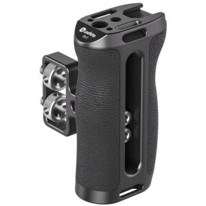 Leofoto CH-7-3 cameracage ergonomische zwarte handgreep met zijwaarts gemonteerd accessoireblok met meerdere schroefgaten.