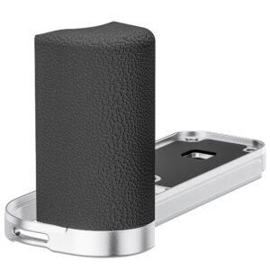 Leofoto LPF-X half cameragrip close-up van zwarte ergonomische grip op zilveren Arca-Swiss bodemplaat op witte achtergrond.