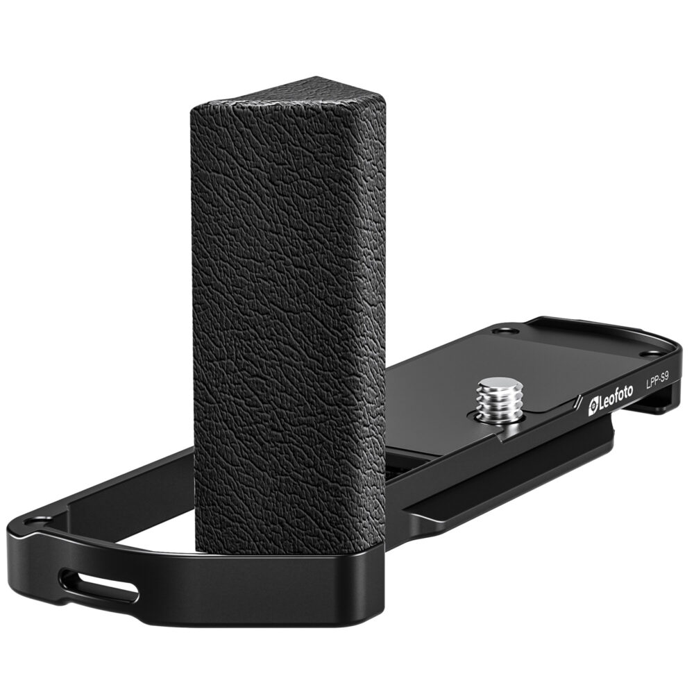 Leofoto LPP-S9 handgreep close-up van hoge rubberen grip op Arca-Swiss bodemplaat voor Panasonic Lumix S9.
