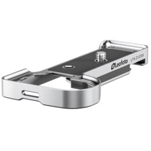Leofoto LPS-ZV-E10II handgreep zilver schuin vooraanzicht van Arca-Swiss bodemplaat met 1/4-inch schroef.