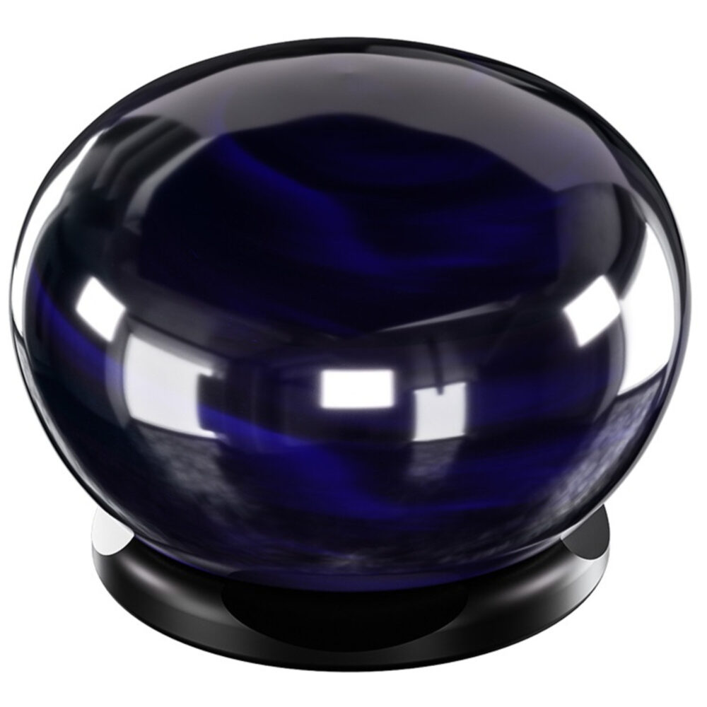 Leofoto CHG-01 knop blauwe carbon bolknop close-up op zwarte voet.