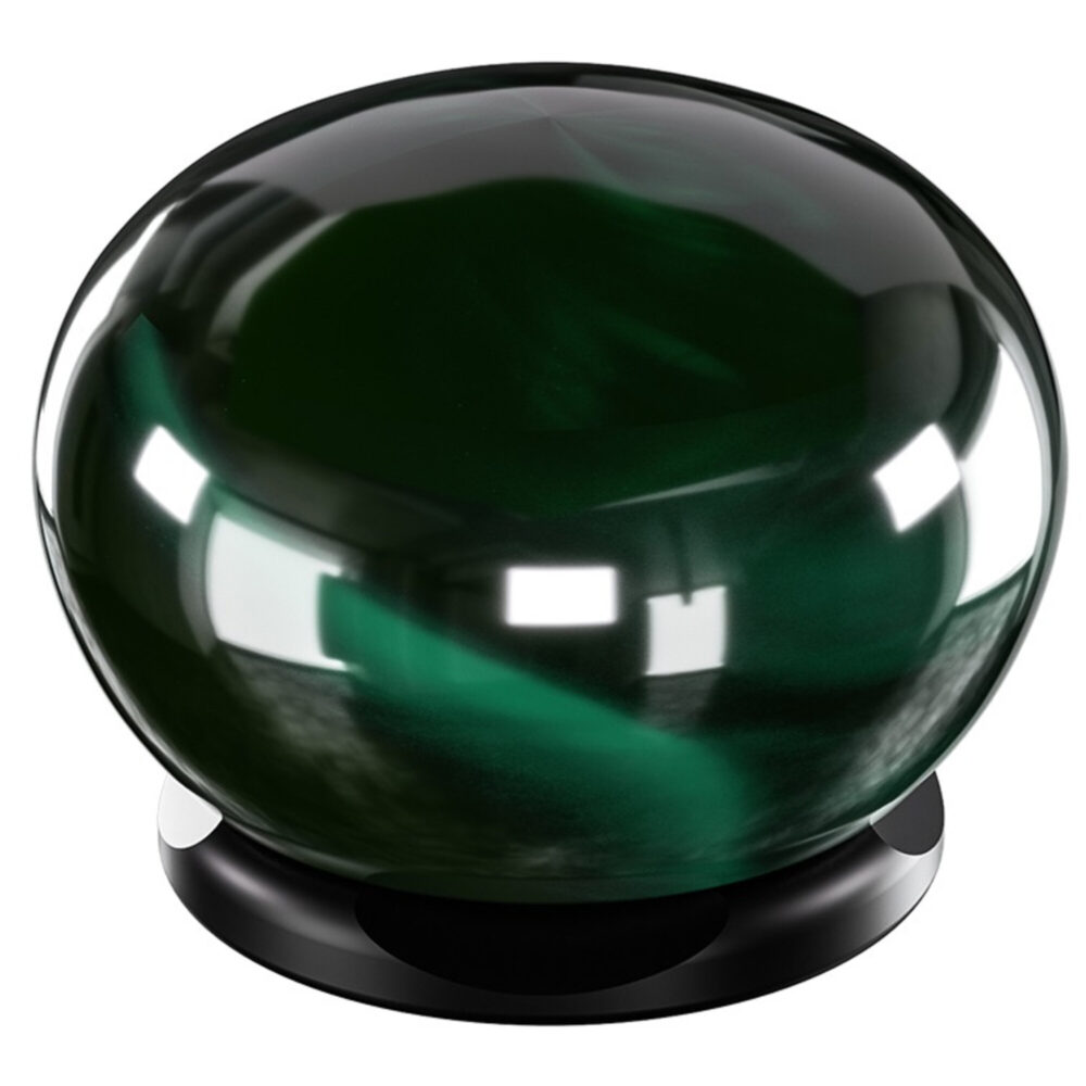 Leofoto CHG-01 knop groene carbon bolknop close-up op zwarte voet.