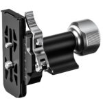 Leofoto-2-way-panheads-MPG-01L-10 Leofoto MPG-01L 2-weg kantelkop close-up van Arca-Swiss snelkoppelingsklem met gemonteerde snelkoppelplaat en dubbele schroeven.