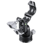 Leofoto HS-32 zwenkarmkop close-up van aluminium tilt-adapter met open snelklem voor 32 mm middenkolom op statiefkop.