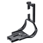 Leofoto LPC-R5B L-bevestiging close-up van de vormvaste Arca-Swiss basisplaat met opstaande L-arm.