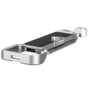 Leofoto LPS-ZV-E1 L-bevestiging bovenaanzicht van zilveren Arca-Swiss L-bracket met rubberen bodemplaat voor Sony ZV-E1.