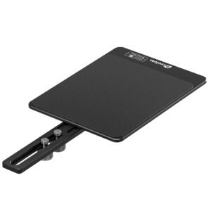 Leofoto LCH-3-1 Beugel muisplateau in zwart aluminium met bevestigingsarm op neutrale achtergrond.