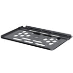 Leofoto LCH-2S laptophouder schuin bovenaanzicht van geperforeerde aluminium laptoptray met opstaande randen.