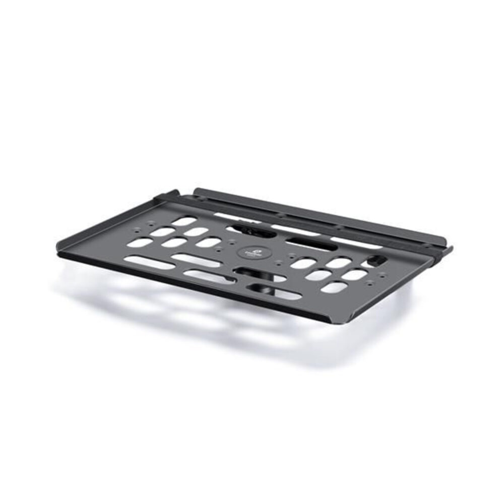 Leofoto LCH-2 laptophouder bovenaanzicht van aluminium laptopplatform met ventilatiegaten en opstaande randen.