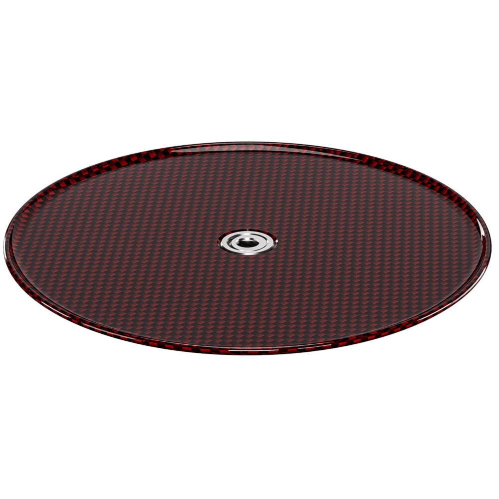 Leofoto LCH-0 Montageplaat rode ronde carbon opnameteller bovenaanzicht met centraal 3/8-inch schroefgat.