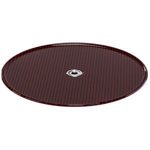 Leofoto LCH-0 Montageplaat rode ronde carbon opnameteller bovenaanzicht met centraal 3/8-inch schroefgat.