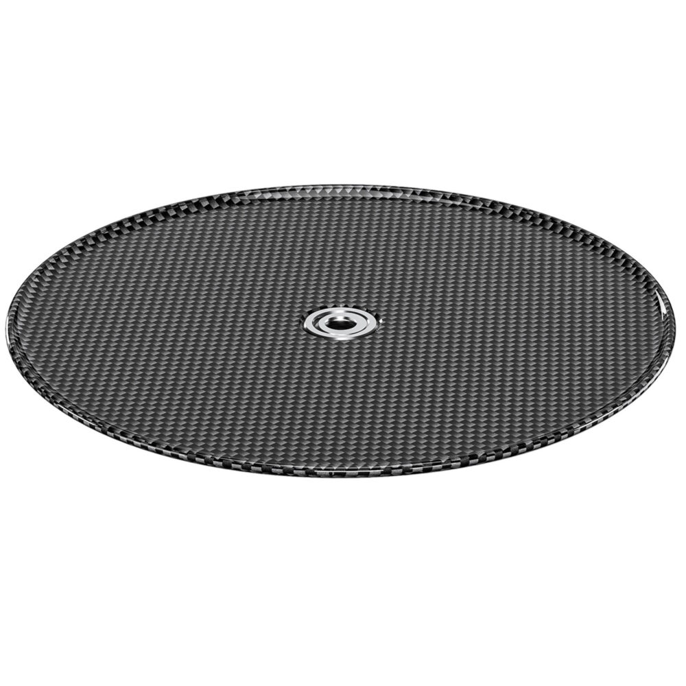 Leofoto LCH-0 Montageplaat zwarte ronde carbon opnameteller bovenaanzicht met centraal 3/8-inch schroefgat.