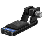 Leofoto CF-07 objectiefvoet vooraanzicht met rubberen handsteun, Arca-Swiss profiel en Leofoto-logo op de neus.