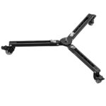 Leofoto DY‑40 statiefvoet driewielige statiefdolly met uitgeklapte poten en geremde wielen voor monopods.