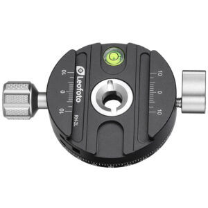 Leofoto RH-2L statief-panoramakop bovenaanzicht met waterpas, panoramaschaal en centrale 3/8-inch montageopening.