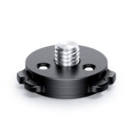 Leofoto Q45 snelwisselplaat close-up van zwarte ronde quick-link plaat met 3/8-inch statiefschroef.
