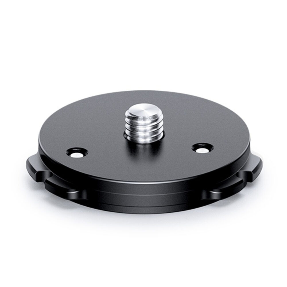 Leofoto Q60 snelwisselplaat bovenaanzicht met 3/8-inch statiefschroef en drie bevestigingsgaten.