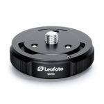 Leofoto QS-60 snelwisselsysteem bovenzijde van ronde snelwisselbasis met gemonteerde Q60 plaat en schroef.
