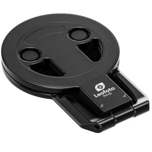 Leofoto PM-05 smartphonehouder opgevouwen magnetische houder in zwarte uitvoering met zichtbare Arca-Swiss-voet.