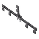 Leofoto-Mounting-VC-3-multi-smartphone-mount-5 Leofoto VC-3 multi-smartphonehouder volledig gemonteerde dubbele rail met vijf smartphoneklemmen op witte achtergrond.