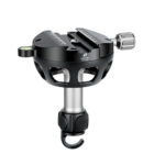 Leofoto YB-100LK nivelleerinrichting zijaanzicht met 100mm videohalfschaal, korte handgreep met haak en Arca-Swiss klem.