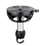 Leofoto YB-100LP nivelleerinrichting zijaanzicht met 100mm videohalfschaal, korte handgreep met haak en 3/8"-schroef.
