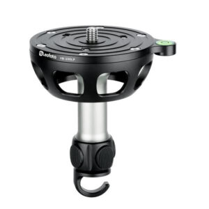 Leofoto YB-100LP nivelleerinrichting zijaanzicht met 100mm videohalfschaal, korte handgreep met haak en 3/8"-schroef.