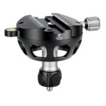 Leofoto YB-100MK nivelleerinrichting zijaanzicht met 100mm videohalfschaal, korte handgreep met schroefdraad en Arca-Swiss klem.