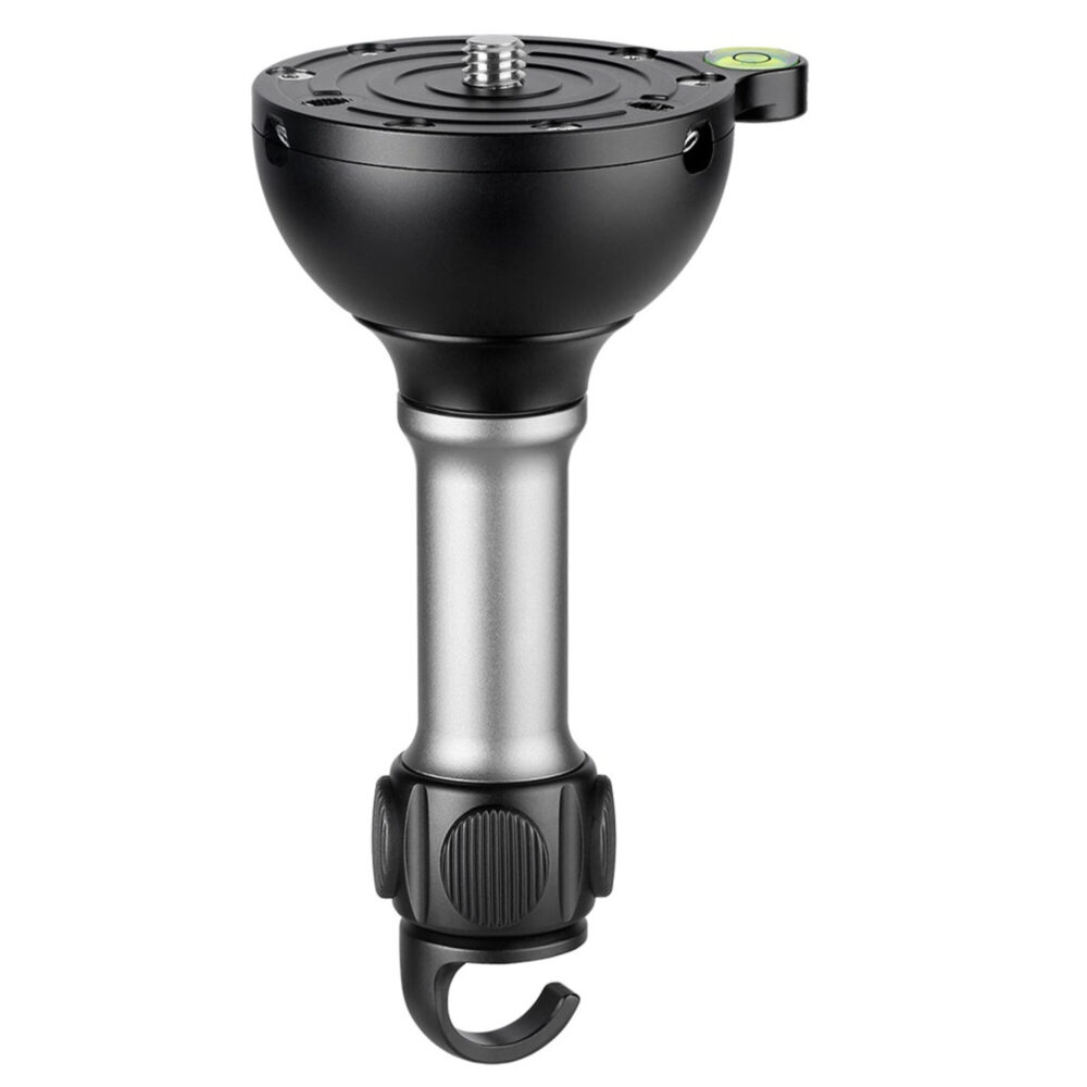 Leofoto YB-75LP nivelleerinrichting detail van aluminium nivelleerhandgreep met vergrendelknop op 75mm basis.