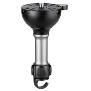 Leofoto YB-75LP nivelleerinrichting detail van aluminium nivelleerhandgreep met vergrendelknop op 75mm basis.
